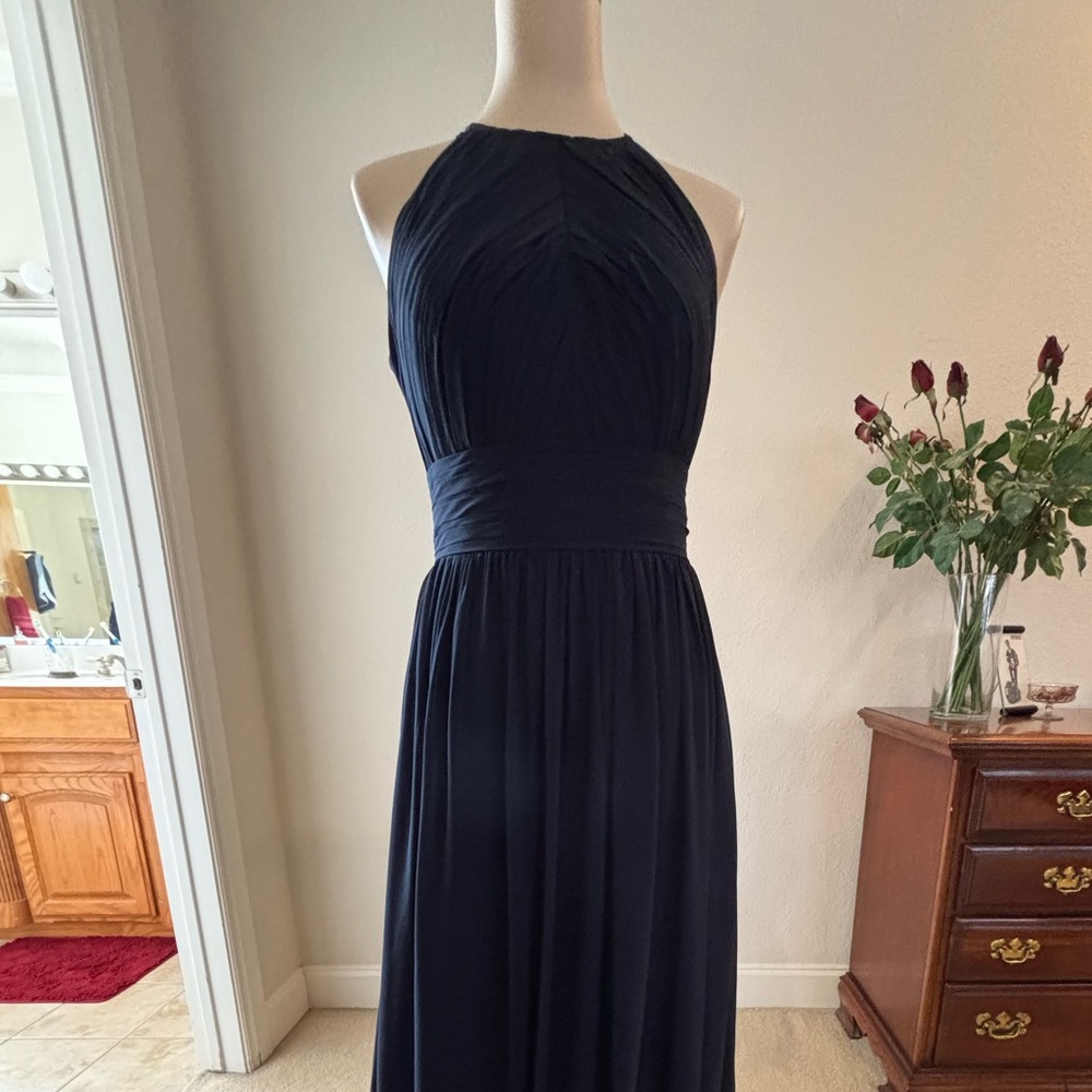 Bill Levkoff Elegant Evening Navy Maxi Dress, Sz 8, Back Zipper Hook